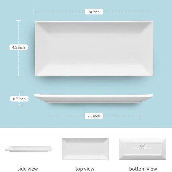 WHITE PORCELAIN RECTANGULAR 10" DINNER APPETIZER DESSERT PLATES SET OF 4  NWT - Picture 5 of 6